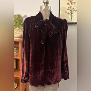 NEW Emerson Fry Silk Velvet Blouse Shirt Neck Tie Bow Longsleeve Lined Small